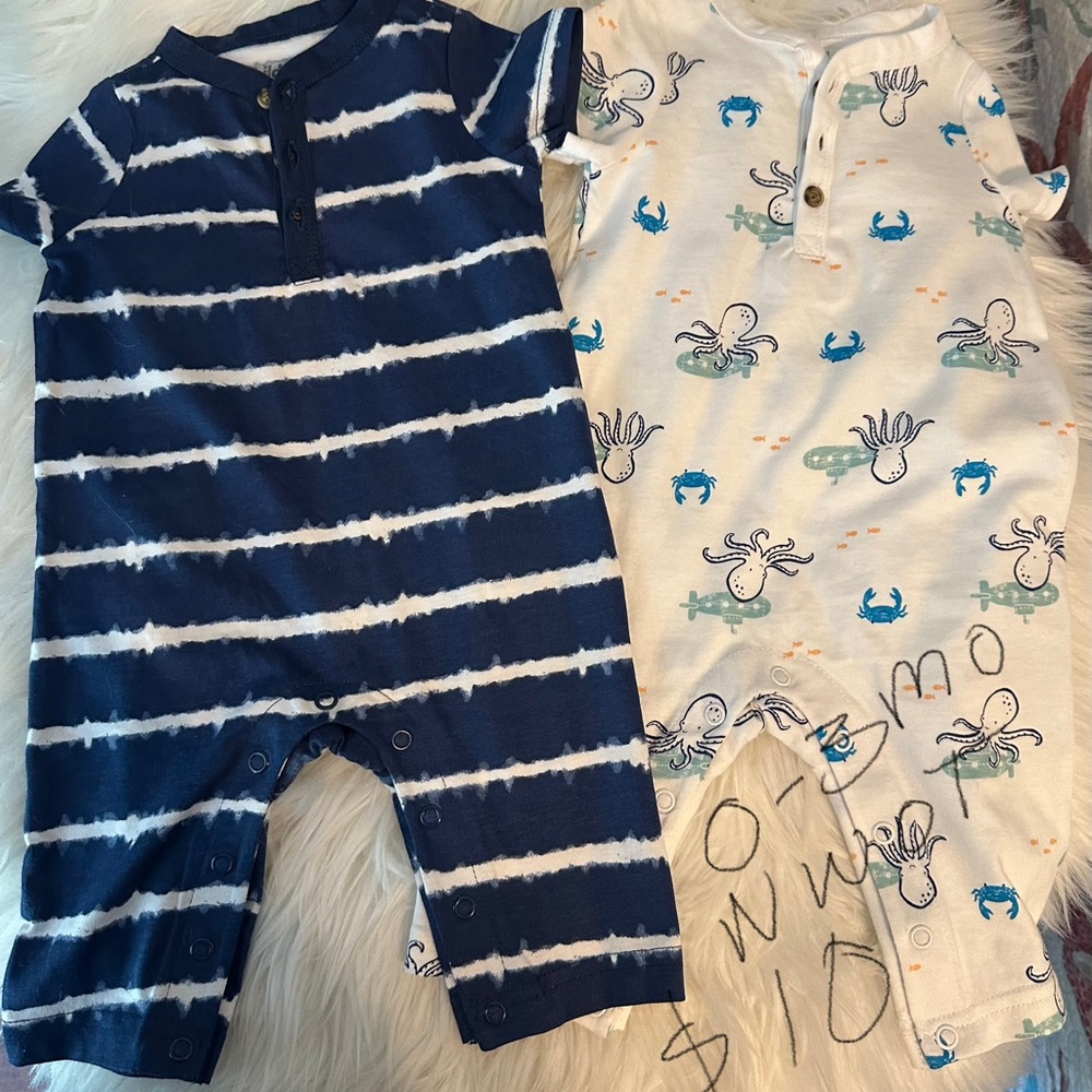 Navy and White Striped Baby Romper Set NWOT